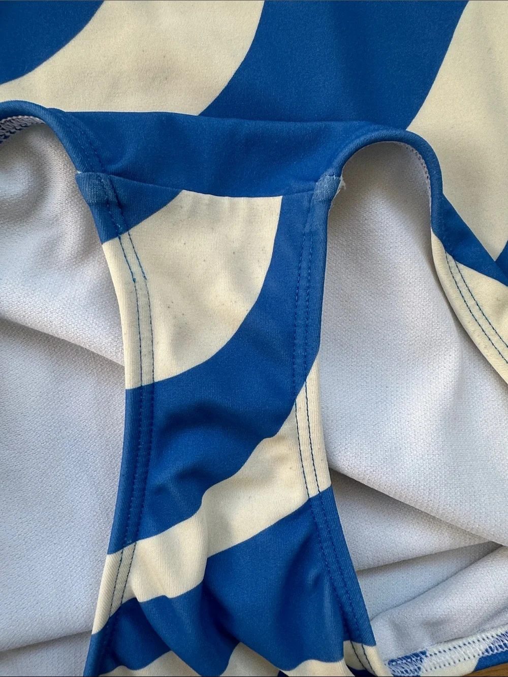 Mini Boden Blue & White One-Shoulder Swimsuit with Neon Strap